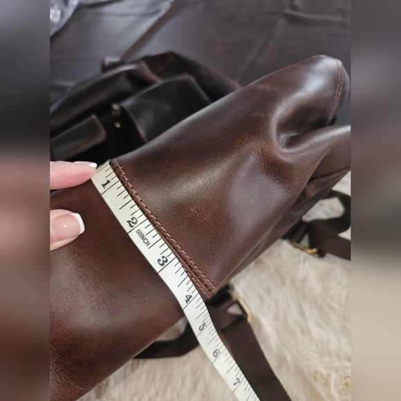 Brown Genuine Leather Backpack with Multiple Pockets - Picture 12 of 13
